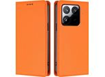 Custodia Per Xiaomi 15T, Flip Cover In Finto Cuoio Antiurto E Magnetica Con Supporto Arancione