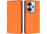 Custodia In Pelle Per Xiaomi Poco F6, Custodia Magnetica In Finto Cuoio Con Supporto Arancione