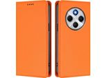 Custodia In Pelle Per Xiaomi Poco M7 5G/C75 4G/Redmi 14C/14R/A4/A3 Pro, Custodia Magnetica In Finto Cuoio Con Supporto Arancione