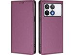 Custodia In Pelle Per Xiaomi Poco F6 Pro, Custodia Magnetica In Finto Cuoio Con Supporto Viola