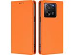 Custodia In Pelle Per Xiaomi 13T / Xiaomi 13T Pro, Custodia Magnetica In Finto Cuoio Con Supporto Arancione