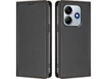 Custodia In Pelle Per Xiaomi Redmi Note 14 4G, Custodia Flip Magnetica In Finto Cuoio Con Supporto Nero