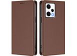 Custodia Per Xiaomi Poco X5 Pro/Redmi Note 12 Pro 5G, Flip Cover In Finto Cuoio Antiurto Magnetica Con Supporto Marrone