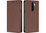 Custodia Per Xiaomi Redmi Note 8 Pro, Flip Cover In Finto Cuoio Antiurto Magnetica Con Supporto Marrone