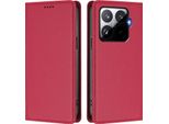 Custodia Per Xiaomi 15T Pro, Flip Cover In Finto Cuoio Antiurto Magnetica Con Supporto Rosso
