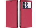 Custodia In Pelle Per Xiaomi Poco F6 Pro, Custodia Magnetica In Finto Cuoio Con Supporto Rosso