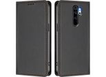 Custodia Per Xiaomi Redmi Note 8 Pro, Flip Cover In Finto Cuoio Antiurto E Magnetica Con Supporto Nero