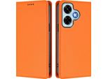 Custodia In Pelle Per Xiaomi Redmi Note 13 4G, Custodia Flip Magnetica In Finto Cuoio Con Supporto Arancione