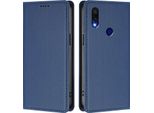 Custodia Per Xiaomi Redmi 7, Flip Cover In Finto Cuoio Antiurto Magnetica Con Supporto Blu Scuro