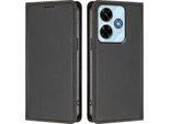 Custodia In Pelle Per Xiaomi Redmi 13 4G, Flip Case Magnetico In Finto Cuoio Con Supporto Nero