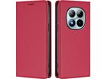 Custodia Per Xiaomi Redmi Note 15 Pro+, Flip Cover In Finto Cuoio Antiurto E Magnetica Con Supporto Rosso
