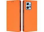 Custodia In Pelle Per Xiaomi Redmi Note 12 4G, Custodia Magnetica In Finto Cuoio Con Supporto Arancione