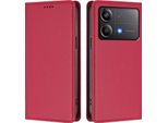 Custodia Per Xiaomi Poco X6 Neo, Flip Cover In Finto Cuoio Antiurto Magnetico Con Supporto Rosso