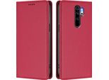 Custodia Per Xiaomi Redmi Note 8 Pro, Flip Cover In Finto Cuoio Antiurto E Magnetica Con Supporto Rosso