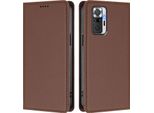 Custodia Per Xiaomi Redmi Note 10 Pro/Note 10 Pro Max, Flip Cover In Finto Cuoio Antiurto Magnetica Con Supporto Marrone