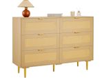 Vevor Cassettiera In Rattan Con 6 Cassetti E Maniglie E Gambe In Metallo, Mobile Moderno In Rattan Per Camera Da Letto, Soggiorno, Corridoio (120 X 39,5 X 85,4 Cm) Guardaroba