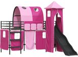 Vidaxl Letto A Soppalco Per Bambini Nero E Rosa 90 X 190 Cm Metallo