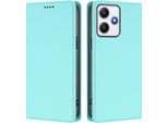 Custodia Per Xiaomi Poco M6 Pro 5G/Redmi 12 4G/5G, Flip Cover In Finto Cuoio Antiurto Magnetica Con Stand Turchese
