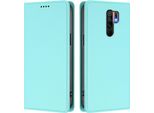 Custodia Per Xiaomi Redmi 9, Flip Cover In Finto Cuoio Antiurto Magnetica Con Supporto Turchese