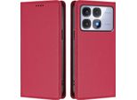 Custodia In Pelle Per Xiaomi Redmi K70 Ultra, Custodia Flip Magnetica In Finto Cuoio Con Supporto Rosso