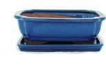 Ciotola Bonsai Con Piattino Gr. 3 - Blu - Quadrato - Modello G12 - L 18Cm - P 14Cm - H 5,5Cm