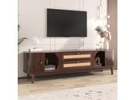 Fortuna Lai Mobile Tv - Mobile Tv In Legno Naturale Con Ante E Cassetti. Supporto Tv Con Fianchi In Rattan. Soluzione Contenitiva, Stile Country Naturale (Non è Un Articolo Completo)