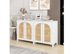 Fortuna Lai Credenza Moderna In Stile Minimalista Con 4 Ante In Rattan, Maniglie In Metallo, Semplice Credenza Per Sala Da Pranzo, Soggiorno, Cucina (Bianco)