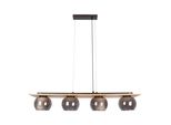 NÄVe Pendelleuchte "Texas", Natur, 4, Ø 15Cm H: 120Cm, 1 Stk., Leuchten, Glasschirme Smokey, Naturfarbenes Holzdetail, 4X E27, H:120Cm, L: 90Cm, Pendelleuchte