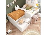 Letto Singolo In Legno Massello Merax 90X200 Cm Con Scrivania E Cassetti, Letto Contenitore Con Rete A Doghe Per Ragazzi E Ragazze, Bianco