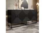 Credenza Moderna Merax Nera Con Superficie Opaca, Mobile Contenitore Con 3 Ante Doppie, Cassettiera Con Ampio Spazio, Gambe Nere