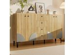Merax Mobile Contenitore Moderno Con Gambe In Pvc Nero, Credenza In Legno Con 4 Ante E 4 Cassetti, Credenza Per Soggiorno E Sala Da Pranzo, Natura