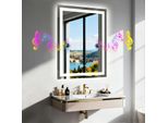 Specchio Da Bagno A Led - Rettangolare Senza Cornice - 50X70 Cm - Altoparlante Bluetooth - Retroilluminazione A Led, Dimmerabile In 3 Colori - Antiappannamento - Vetro Temperato, Impermeabile - Bianco