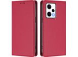 Custodia Per Xiaomi Poco X5 Pro/Redmi Note 12 Pro 5G, Flip Cover In Finto Cuoio Antiurto Magnetica Con Supporto Rosso
