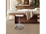 Sgabello Rotante Rotondo - Sgabello Da Salone - Regolabile In Altezza - Poggiapiedi - 5 Ruote - Portata 150 Kg - Seduta Ø33 Cm, Base Ø35 Cm - Per Spa, Salone, Massaggi - Bianco