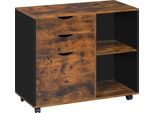 Cartella Mobile - Contenitore A Rotolo 3 Cassetti - Telaio Per Cartelle Sospese Regolabile - Con Rotelle - Portata 50 Kg - Melamina E1 - 80 X 69,5 X 39,5 Cm - Marrone Oliva