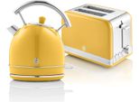 Swan STP7050YELNEW Set Colazione Retrò, Bollitore 1,8L Senza Fili, 2 Tostapane A Fessura Larga, Giallo Vintage