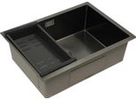 Lavello - Monovasca - Rettangolare In Acciaio Inox 304 - Con Scolapiatti - 1 Foro Per Rubinetto - Senza Rubinetto - Nero