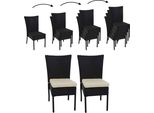 Set Di 2 Sedie In Poly Rattan HWC-G19, Sedia Da Balcone E Da Giardino, Impilabili ~ Nero, Cuscini Crema
