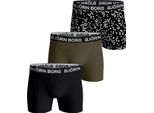 BjöRn Borg - Uomo - Boxer In Cotone Elasticizzato, Confezione Da 3 - Colore/Verde/Nero - Taglia S