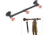 Appendiabiti Industriale A Parete - Gancio Tubolare Con Porta Asciugamani - 3 Ganci - 50 Cm - Ø2 Cm - Portata 30 Kg - Ferro - Nero