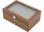 Portagioie - Contenitore - 34 Scomparti - 3 Livelli - Coperchio In Vetro - Fodera In Velluto - 31×20×12,5 Cm - Marrone Noce
