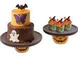 Piatto Per Torte Di Halloween - Alzata Per Torte Con Base - Legno Di Acacia - Set Di 2 - Zucca + Tondo - Ø21,5 E 26 Cm, H 9,8 Cm - Superficie In Legno-Cera-Olio - Marrone Scuro E Arancione