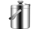 Set Di Secchielli Per Ghiaccio - Secchiello Per Ghiaccio - Acciaio Inox 304 Isolato A Doppia Parete - 1,3 L - Con Pinze E Setaccio - 14 X 22,5 Cm - Argento