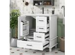 Fortuna Lai 76X46X83,5 Cm Mobile Da Bagno A Terra Con Lavabo, Lavandino, Verniciatura Completa, Ripiano Portaoggetti, Tre Cassetti Silenziosi, Lavabo In Ceramica Integrato, Bianco