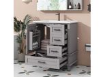 Fortuna Lai 76X46X83,5 Cm Mobile Da Bagno A Terra Con Lavabo, Lavandino, Verniciatura Completa, Ripiano Portaoggetti, Tre Cassetti Silenziosi, Lavabo In Ceramica Integrato, Grigio