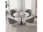 Set Di 4 Sedie Da Sala Da Pranzo Merax, Con Gambe Color Oro, Sedia Da Sala Da Pranzo, Sedia Imbottita, Sedie Da Cucina, Sedia Da Salotto, Sedia Da Toilette, Ciniglia, Grigio