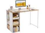 Costway Scrivania Con 5 Scomparti, Scrivania Per Computer 115 X 59 Cm, Scrivania Per Ufficio Con Spazio Di Archiviazione E Struttura In Metallo, Scrivania Moderna Per Pc, Scrivania Da Lavoro, Naturale + Bianco