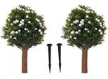 Ginkgo Biloba - Albero Artificiale - Set Di 2 - Per Esterni - Piantana - Plastica E Legno - 35-40×69 Cm - Bianco/Verde