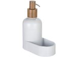 Seifenspender "Refia", Weiß, Akazienholz, Keramik, SchÖNer WOHNEN-KOLLEKTION, Dosierspender, Seifenspender, SpüLmittelspender Mit Schwammhalter, Keramik Und Akazienholz, 400 Ml