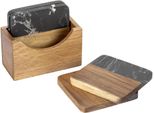 Glasuntersetzer "Atami", Schwarz, B:12Cm H:10,5Cm T:6Cm, Massivholz, Naturstein, SchÖNer WOHNEN-KOLLEKTION, Untersetzer, Edle GeträNkeuntersetzer Aus Marmor & Akazienholz Mit Halterung